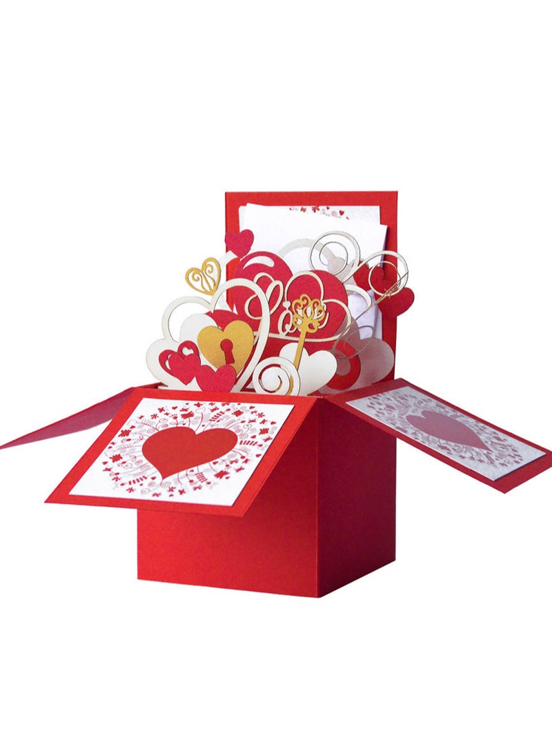 Wow Cards Romantic Red Box-Shaped Greeting Card With Hearts - Image 1