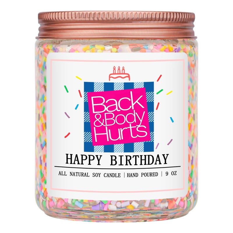 Homsolver Birthday Candles Gifts for Her and Him, Birthday Gifts for Women Men, Unique Best Friend Gift Ideas -Back & Body Hurts Happy Birthday Candle - Image 1