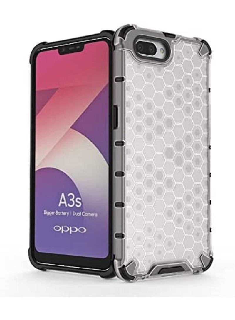 Case For Oppo A3s / Oppo A5   , -   Brushed Dual Protective Shockproof Case - With Ultra Protection For Camera - Black Edges Transparent Beehive Back - Image 1