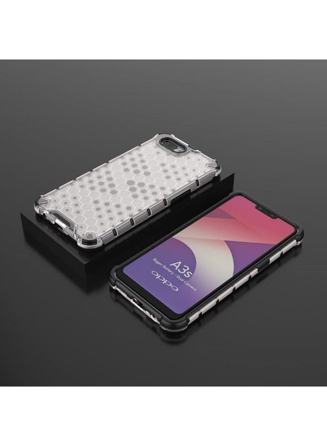 Case For Oppo A3s / Oppo A5   , -   Brushed Dual Protective Shockproof Case - With Ultra Protection For Camera - Black Edges Transparent Beehive Back - Image 5