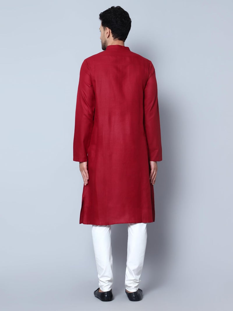 LATEST CHIKAN Men's Cotton Blend Solid Long Kurta Full Sleeves - Casual Ethnic Wear -LCA-LK-MGK-R-42 Red - Image 5