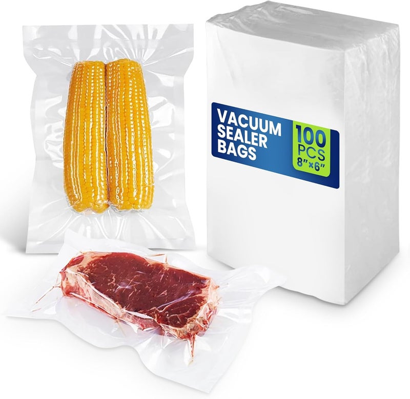 إس إن إتش باكينج أكياس السد الفراغي من SNH Packing عبوة 100 كيس مقاس 8x6 بوصة مقطعة مسبقًا للطهي بالفراغ، تحضير الوجبات، آمنة للفريزر والميكروويف - أكياس تخزين شفافة مقطعة مسبقًا، متوافقة مع Food Saver - Image 1