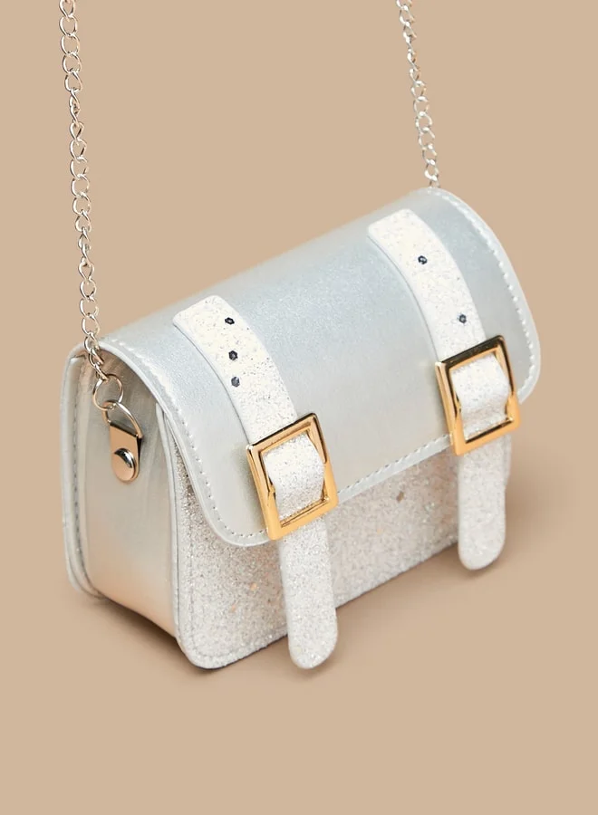 Flora Bella By Shoexpress Buckle Detail Crossbody Bag with Chain Strap and Magnetic Closure