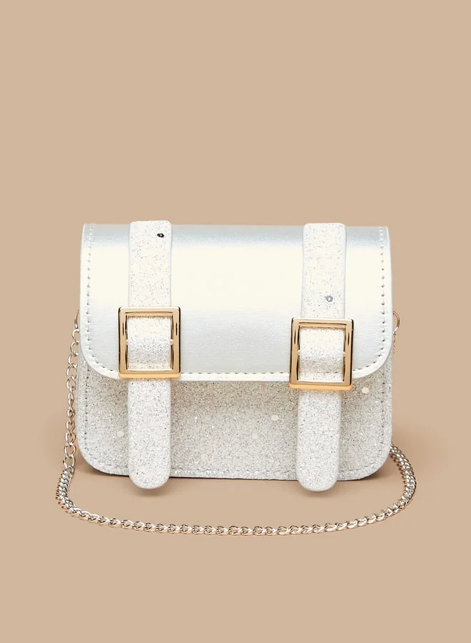 Flora Bella By Shoexpress Buckle Detail Crossbody Bag with Chain Strap and Magnetic Closure