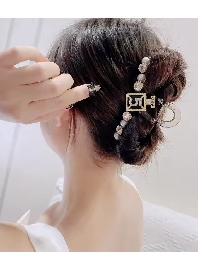 Goolsky Light Women's Pearl Water Diamond Grab Clip Versatile Large Shark Clip Back Spoon Plate Hair Clip Hair Accessories - Image 2