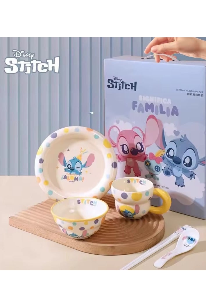 ديزني طقم أدوات طعام سيراميك للأطفال بتصميم Stitch من Disney | صحن ووعاء وكوب مع ملعقة وعيدان | خامة سيراميك آمنة وسهلة الاستخدام | تصميم كرتوني جذاب للأطفال | بوكس أنيق مناسب للاستخدام اليومي والهدايا - Image 1