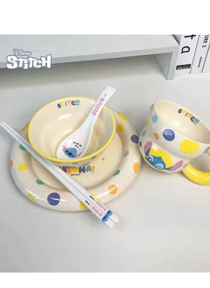 ديزني طقم أدوات طعام سيراميك للأطفال بتصميم Stitch من Disney | صحن ووعاء وكوب مع ملعقة وعيدان | خامة سيراميك آمنة وسهلة الاستخدام | تصميم كرتوني جذاب للأطفال | بوكس أنيق مناسب للاستخدام اليومي والهدايا - Image 2