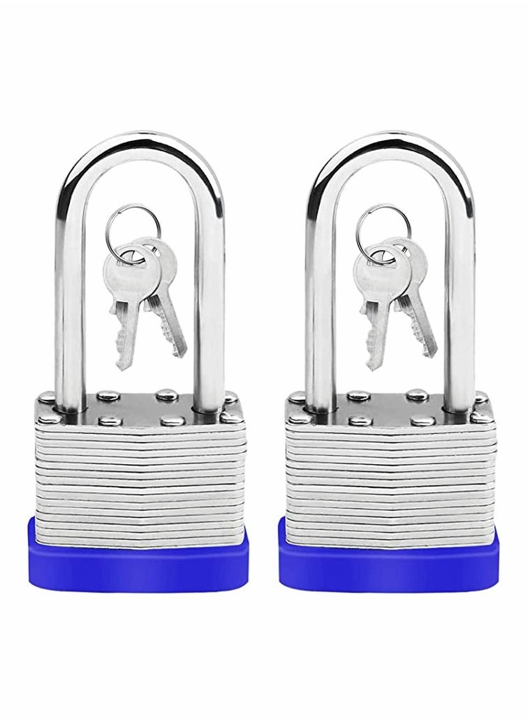 Excefore Long Shackle Pad Lock, 2 Pack Steel Pad Lock Padlock with Keys Heavy Duty Laminated Steel Key Pad Lock Secure Safety Tool for Home Garden Garage Fence Shed Indoor Outdoor  - Image 1