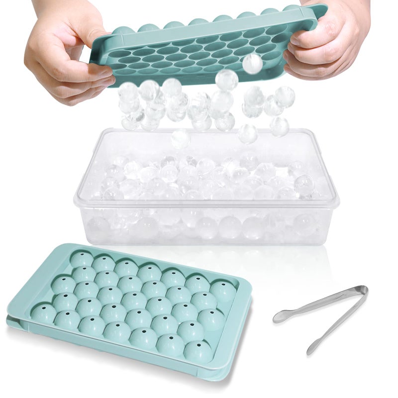 WIBIMEN Ice Cube Tray with Lid and Bin - Round Ice Trays for Freezer with Lid - Ice Cube Trays for Freezer with Ice Container (1"-2PACK Blue) - Image 1