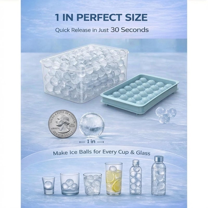 WIBIMEN Ice Cube Tray with Lid and Bin - Round Ice Trays for Freezer with Lid - Ice Cube Trays for Freezer with Ice Container (1"-2PACK Blue) - Image 3