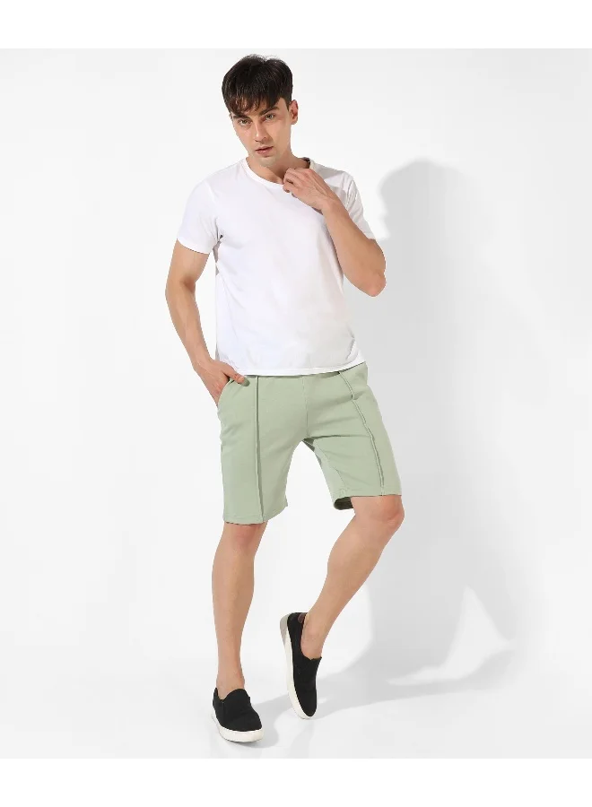 Campus Sutra Men's Solid Sage Green Regular Fit Casual Shorts