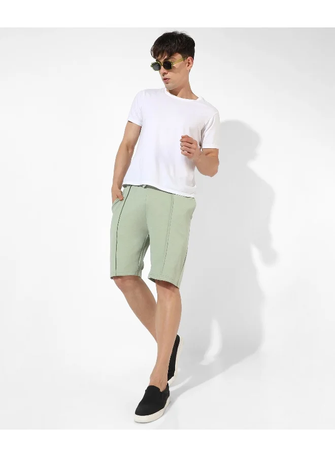 Campus Sutra Men's Solid Sage Green Regular Fit Casual Shorts