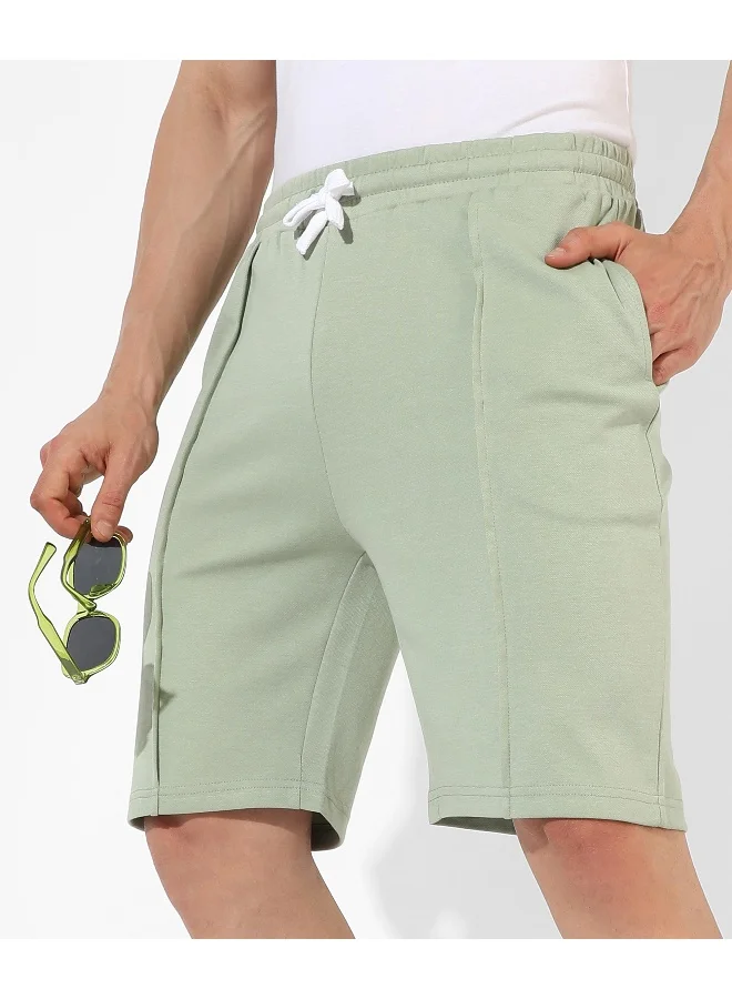 Campus Sutra Men's Solid Sage Green Regular Fit Casual Shorts