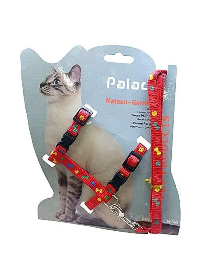طقم حزام من النايلون للقطط الصغيرة والحيوانات الأليفة الصغيرة | طوق حزام من النايلون | حزام تدريب القطط (مطبوع عليه مخلب أحمر) - Image 1