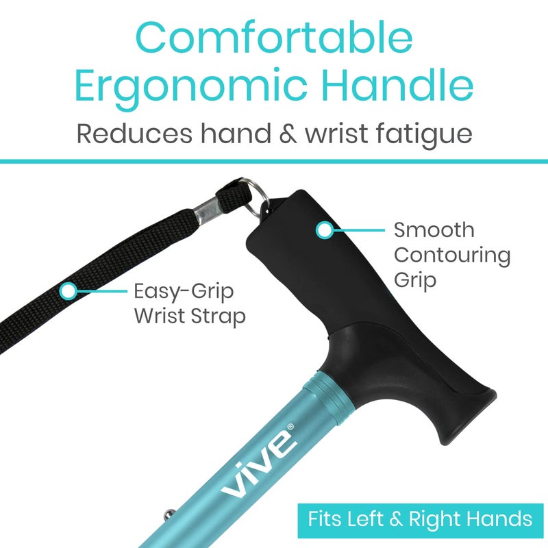 VIVE Folding Cane by Vive - Sturdy Lightweight Walking Stick for Men & Women - Collapsible Cane Design for Portability & Convenience - Sleek & Fashionable Look (Teal) - Image 4
