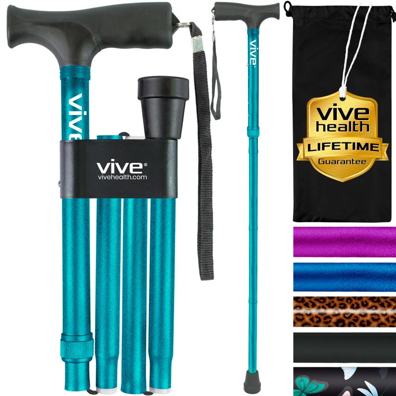 VIVE Folding Cane by Vive - Sturdy Lightweight Walking Stick for Men & Women - Collapsible Cane Design for Portability & Convenience - Sleek & Fashionable Look (Teal) - Image 1