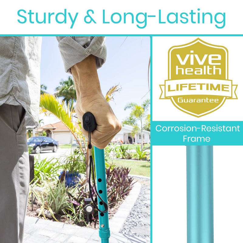 VIVE Folding Cane by Vive - Sturdy Lightweight Walking Stick for Men & Women - Collapsible Cane Design for Portability & Convenience - Sleek & Fashionable Look (Teal) - Image 3