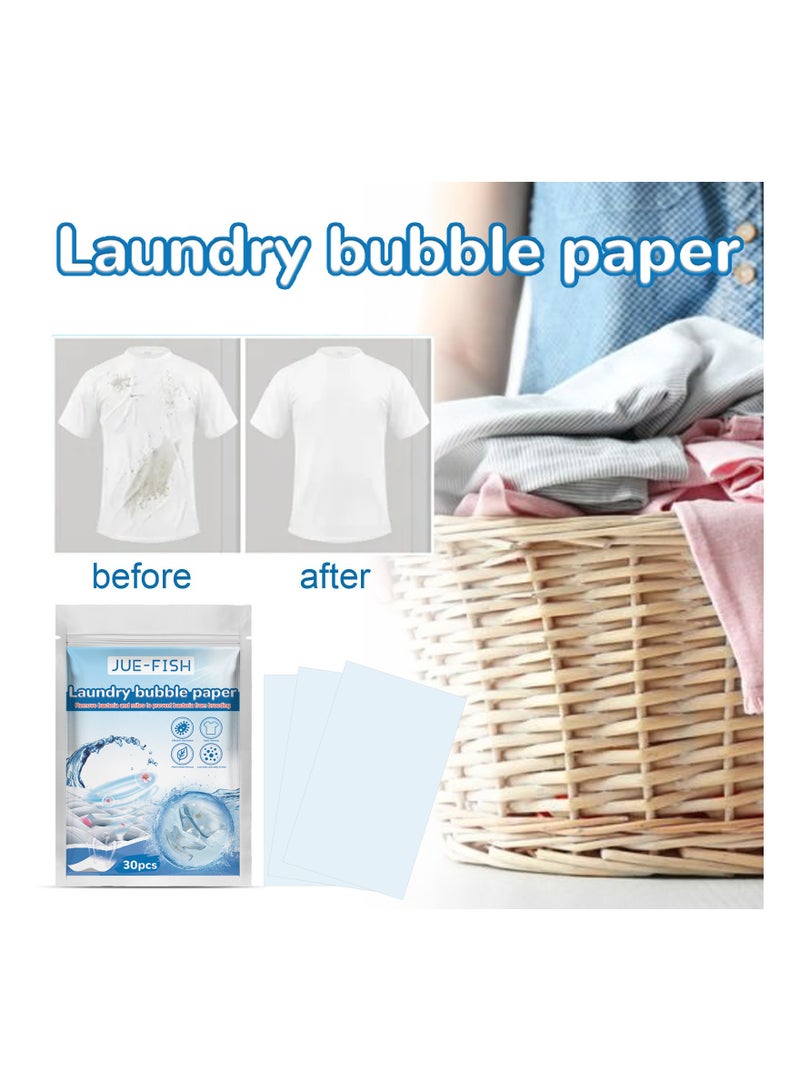 JUE-FISH 30 Pcs Laundry Bubble Paper Cleaning And Stain Removing Concentrated Laundry Tablets Long Lasting Fragrance Preserving Clothing Whitening - Image 1