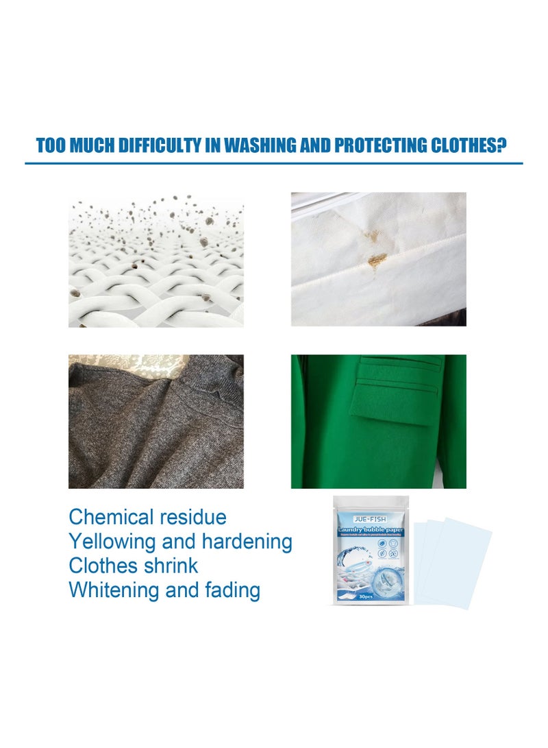 JUE-FISH 30 Pcs Laundry Bubble Paper Cleaning And Stain Removing Concentrated Laundry Tablets Long Lasting Fragrance Preserving Clothing Whitening - Image 2