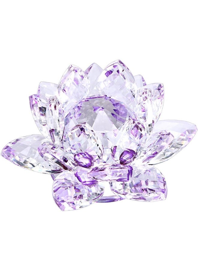 OwnMy OwnMy Sparkle Crystal Lotus Flower Hue Reflection Feng Shui Home Decor with Gift Box (4 Inch/ 100MM Purple) - Image 1