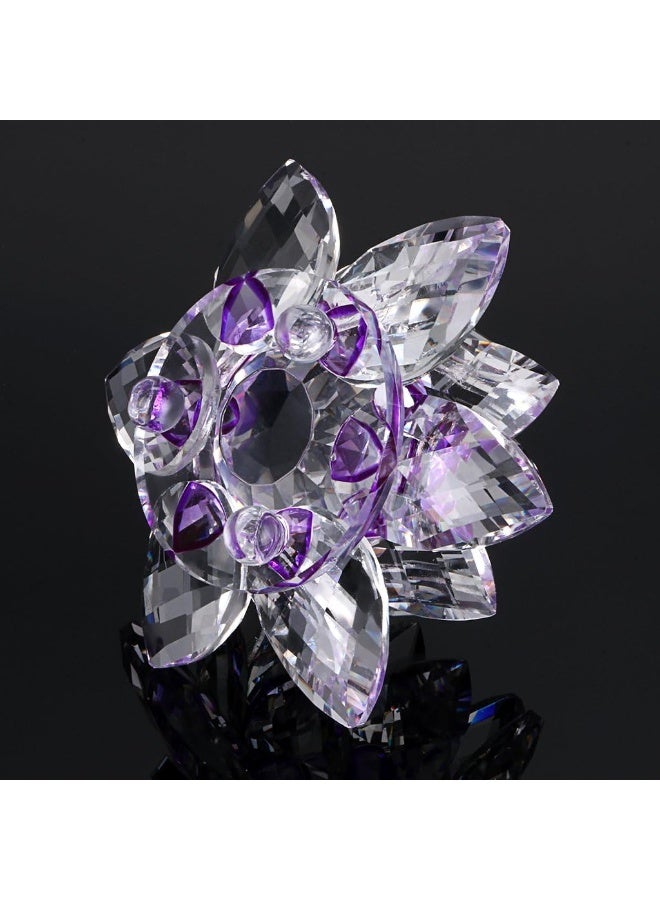 OwnMy OwnMy Sparkle Crystal Lotus Flower Hue Reflection Feng Shui Home Decor with Gift Box (4 Inch/ 100MM Purple) - Image 5