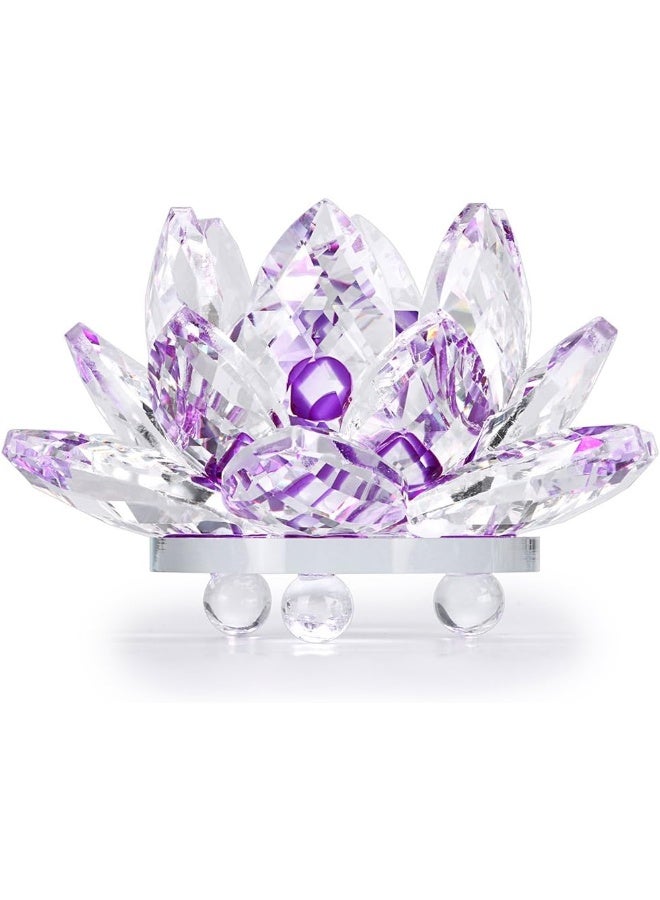 OwnMy OwnMy Sparkle Crystal Lotus Flower Hue Reflection Feng Shui Home Decor with Gift Box (4 Inch/ 100MM Purple) - Image 3