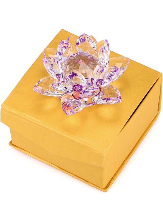 OwnMy OwnMy Sparkle Crystal Lotus Flower Hue Reflection Feng Shui Home Decor with Gift Box (4 Inch/ 100MM Purple) - Image 2