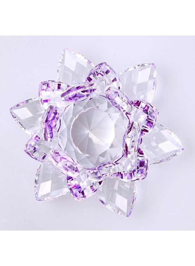OwnMy OwnMy Sparkle Crystal Lotus Flower Hue Reflection Feng Shui Home Decor with Gift Box (4 Inch/ 100MM Purple) - Image 4
