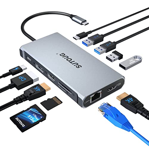 SUTOUG 12 in 1 USB C Hub, Docking Station, Triple Displays Laptop Docking Station for MacBook Pro and Windows(2 HDMI, DP, 100W PD, SD/TF Card Reader, 3 USB 3.0 Ports), MAC OS only Support Mirror Mode - Image 1