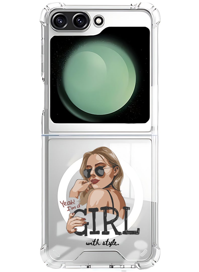 Theodor حافظة مغناطيسية لهاتف سامسونج جالاكسي Z Flip 6 متوافقة مع شحن ماغسيف اللاسلكي، غلاف هاتف مقاوم للصدمات للبنات مع أسلوب - Image 1