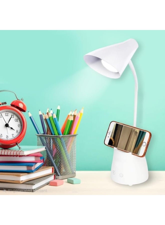 اباجورة مكتب LED MS-18 قابلة للشحن ببطارية ليثيوم، اضاءة لمس قابلة للتعتيم من خافت الى قوي، رقبة مرنة قابلة للتعديل، حامل موبايل ومنظم صغير، مناسبة للقراءة والمذاكرة والمكتب وغرفة النوم- مزودة بحامل أقلام ومنظم مكتب - مثالية للمذاكرة والقراءة والعمل - Image 2