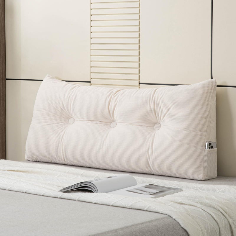 MQK Headboard Pillow Bed Wedge Pillow for Headboard with Side Pocket Dorm Headboard Twin xl Long Back Pillow for Bed Bolster Pillow for Mattress Gap Filler White Reading Pillow for Bedroom Sofa Daybed - Image 1
