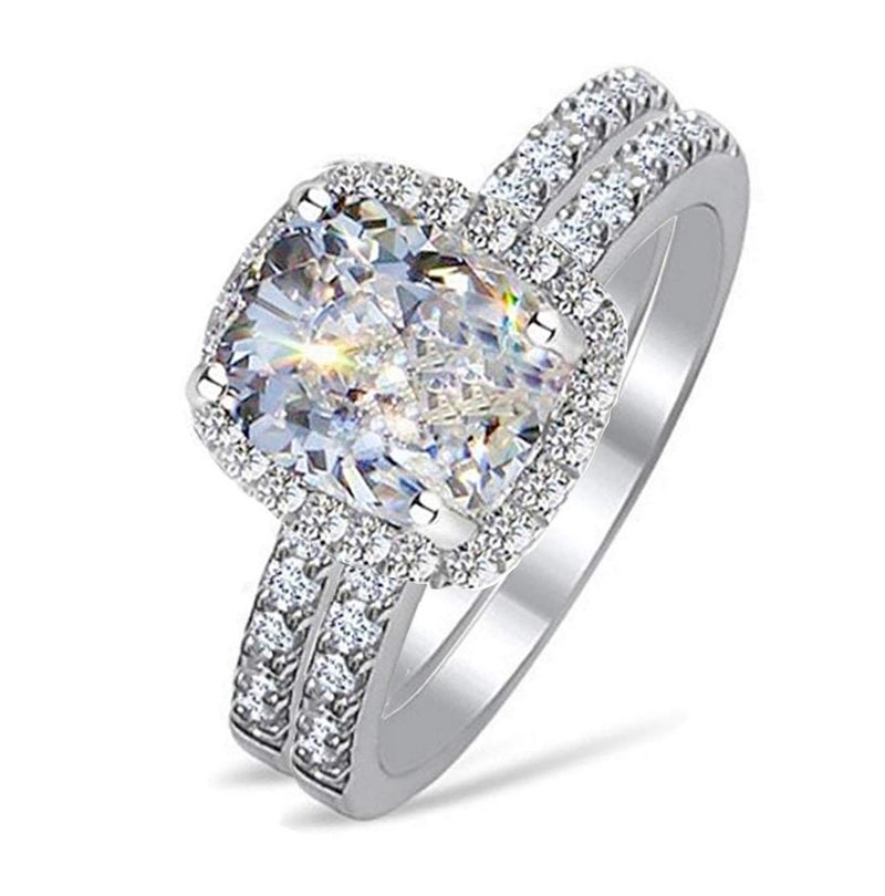 VenetiaDiamond.com Realistic 101 facets rectangular cushion cut CZ cubic zirconia ring band set 925 silver (5) - Image 2
