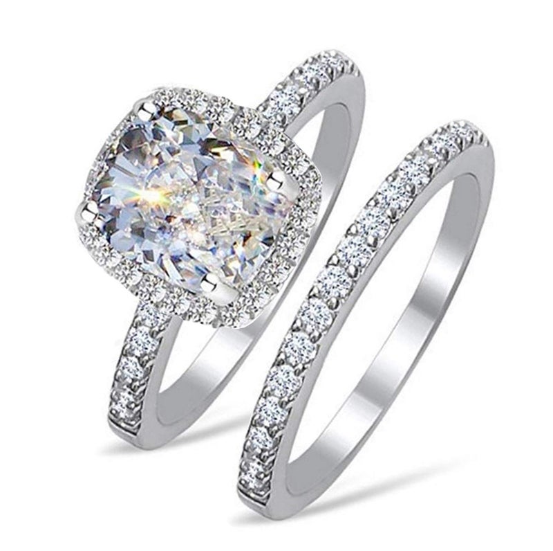 VenetiaDiamond.com Realistic 101 facets rectangular cushion cut CZ cubic zirconia ring band set 925 silver (5) - Image 1