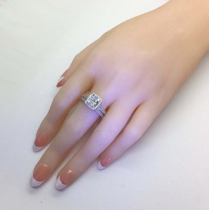 VenetiaDiamond.com Realistic 101 facets rectangular cushion cut CZ cubic zirconia ring band set 925 silver (5) - Image 4
