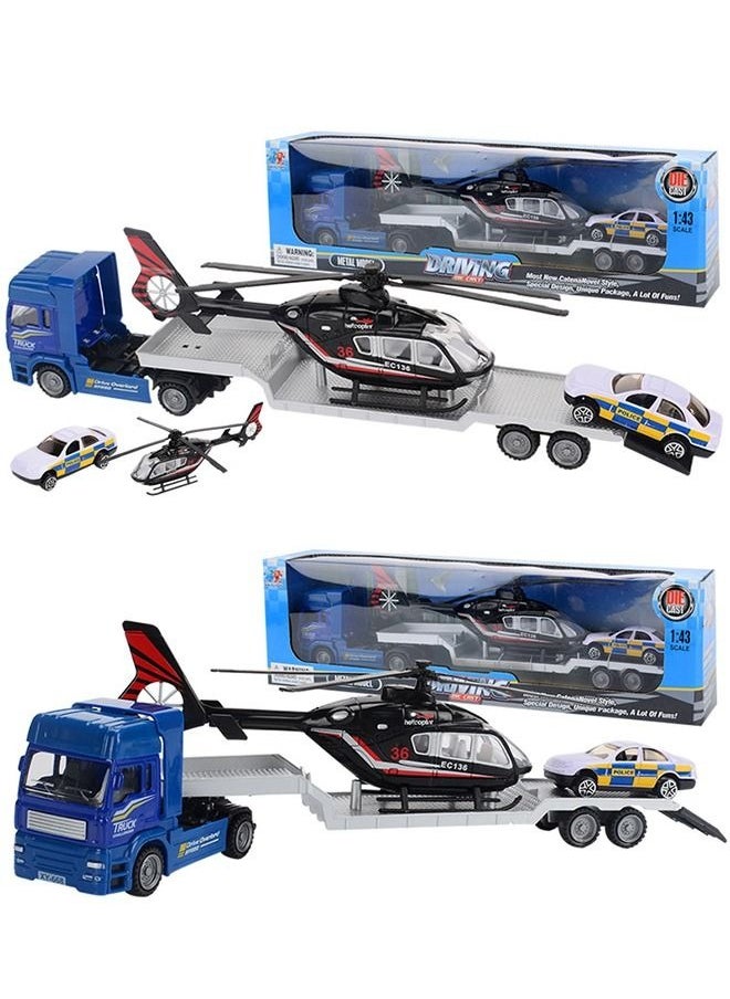 MIXDE - 1:43 Transport Car Carrier Truck with airplane and venhicle Realistic Construction Truck and Trailer for Kids - Image 1