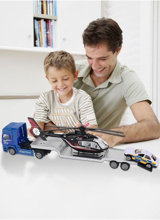MIXDE - 1:43 Transport Car Carrier Truck with airplane and venhicle Realistic Construction Truck and Trailer for Kids - Image 1