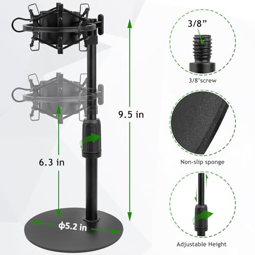 Frgyee Upgraded AT2020 Desktop Mic Stand, Adjustable Mic Stand Desk with Shock Mount and Foam Windscreen for Audio Technica AT2020 AT2020USB+ AT2035 ATR2500 Condenser Mic - Image 3