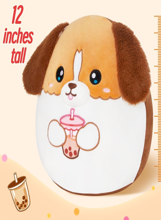 WEWILL 12‘’ Cute Soft Puppy Plush Pillow Drinking Boba Tea Adorable Dog Stuffed Animal Pillow Birthday Valentines for Toddler Kids Boys Girls - Image 3