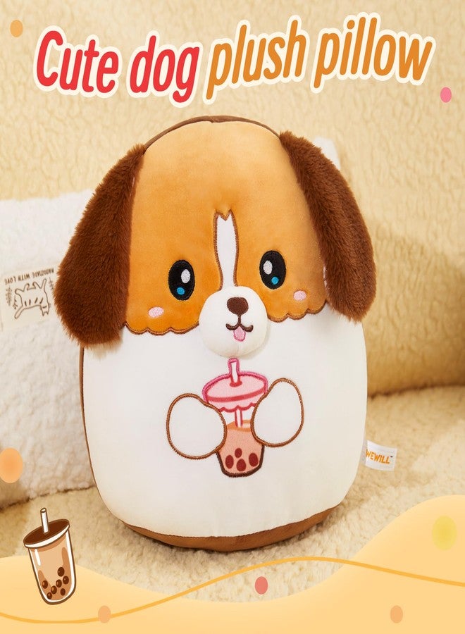 WEWILL 12‘’ Cute Soft Puppy Plush Pillow Drinking Boba Tea Adorable Dog Stuffed Animal Pillow Birthday Valentines for Toddler Kids Boys Girls - Image 2