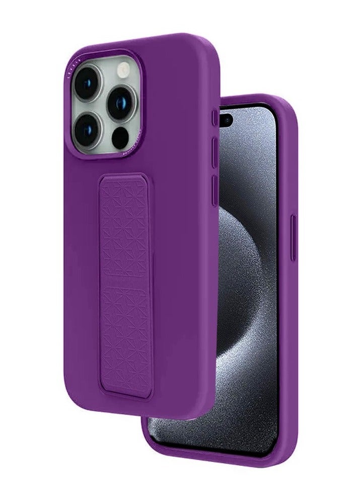 Techie غطاء سيليكون ناعم وسلس مع مقبض يد مغناطيسي وآلية داخلية من الألياف الدقيقة لجهاز آبل آيفون 15 برو - بنفسجي - Image 1
