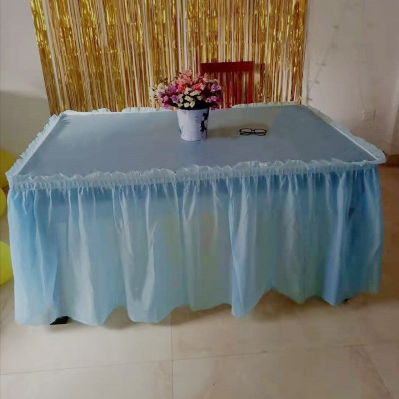 Disposable Waterproof Oil Proof Pe Plastic Pink Blue Tablecloth Table Skirt El Wedding Party Decoration Supplies - Image 5