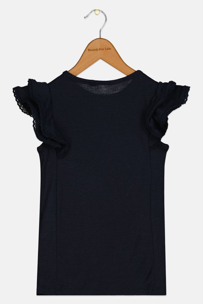 NAME IT بلوزة بأكمام فراشة صلبة للفتيات الصغيرات، كحلي - Image 2