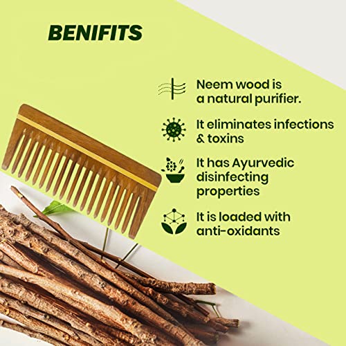 Rufiys Neem Wooden Comb Set for Hair – Wide Tooth Detangling Comb for Women & Men | Anti Dandruff Scalp Care | Hair Growth & Hair Fall Control | Natural Anti Static Wooden Comb Combo Pack - Image 5