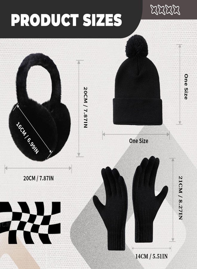 LZEDIRA 3 Pcs Winter Hat Ear Muffs Gloves Set, Knitted Beanie & Touchscreen Gloves for Winter Women Men, Adjustable Earmuffs, Fluffy Ear Warmers Suitable for Cold Weather, Travel, Skiing - Image 2