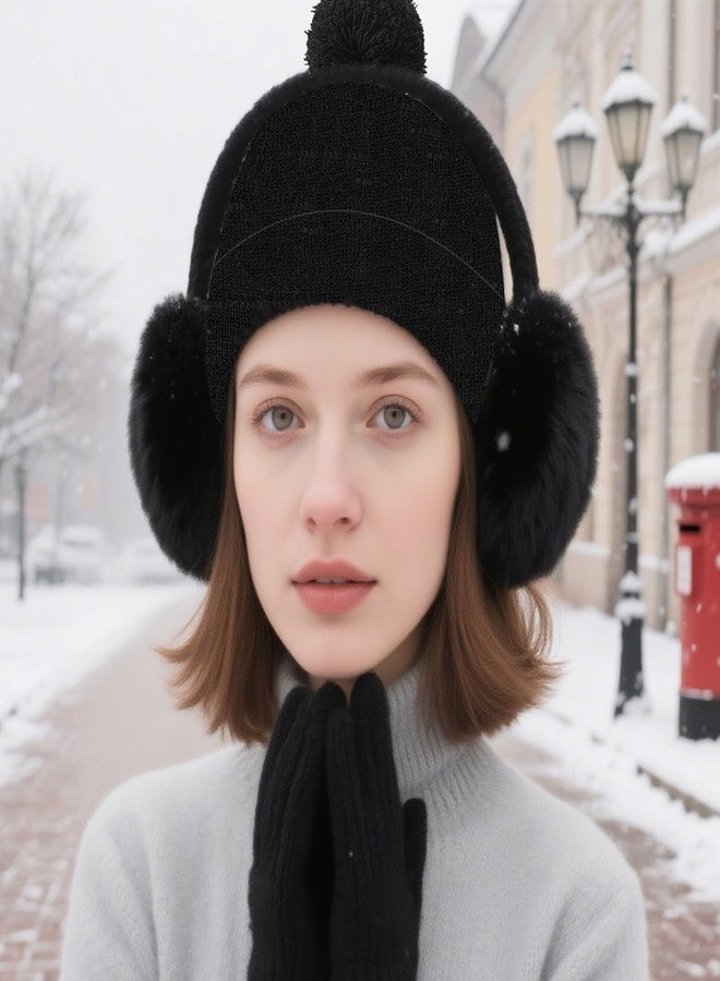 LZEDIRA 3 Pcs Winter Hat Ear Muffs Gloves Set, Knitted Beanie & Touchscreen Gloves for Winter Women Men, Adjustable Earmuffs, Fluffy Ear Warmers Suitable for Cold Weather, Travel, Skiing - Image 5
