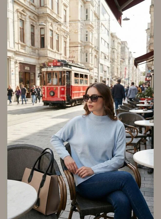 ليلا كنزة نسائية بياقة واقفة وظهر طويل من ليلا