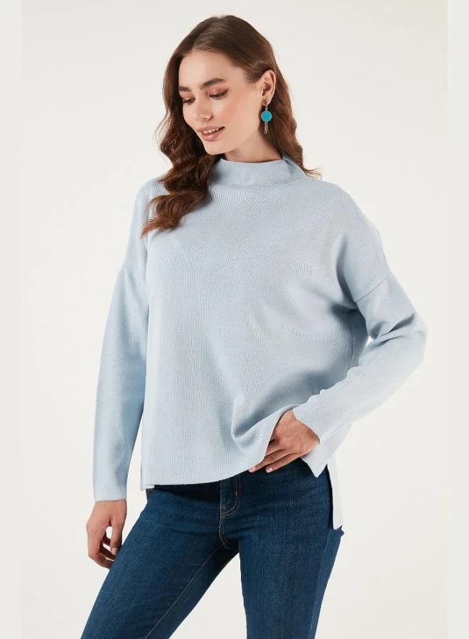 ليلا كنزة نسائية بياقة واقفة وظهر طويل من ليلا