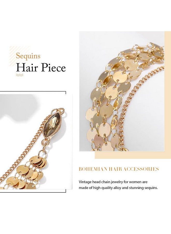 Brinie Rinie Boho Head Chain Jewelry Gold Headpiece Small Coins Hair Chains Wedding Headbands Festival Halloween Costume Bridal Head Jewelry Hair Accessories For Women And Girls (Gold) - Image 4