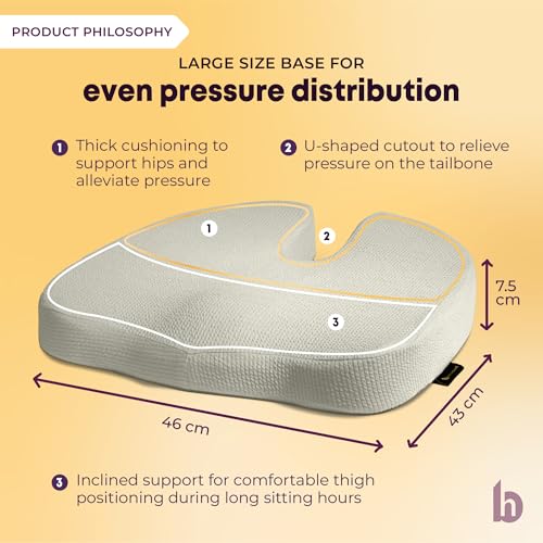 betterhood PosturePro Coccyx Seat Cushion for Tailbone Pain Relief, Anti Slip Orthopedic Ergonomic Office Chair Memory Foam Sitting Pillow for Sciatica Pain Relief, Cotton Cover (Large - Grey) - Image 4